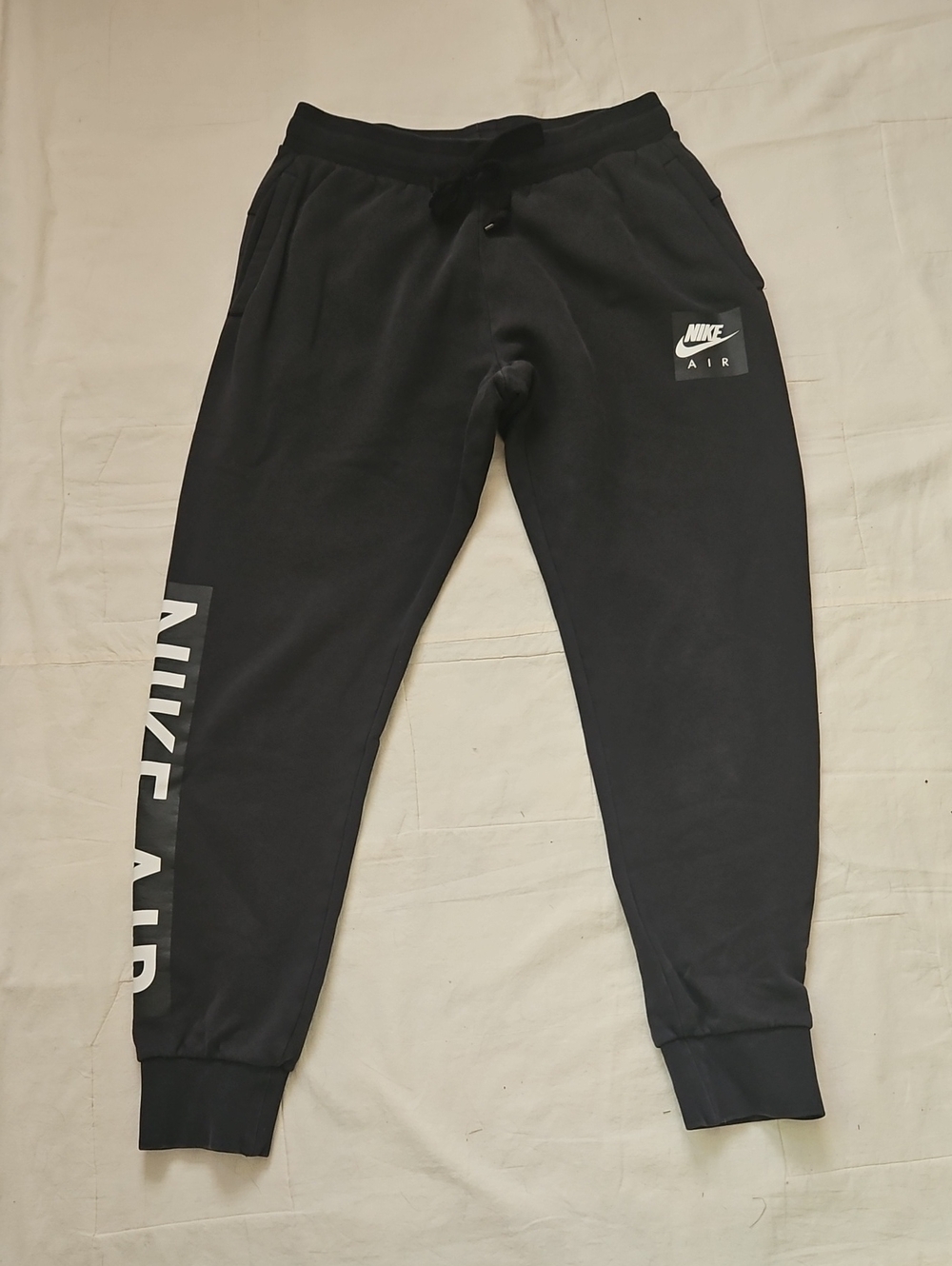 Mens Nike Black Jogger Fleece Sweatpants with White AIR Logos Size M